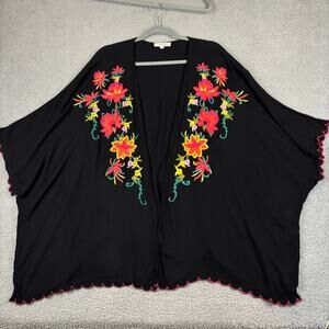 Umgee Kimono Cardigan 1X 2X Lagenlook Boho Festival Dark Fairy Floral Embroidery